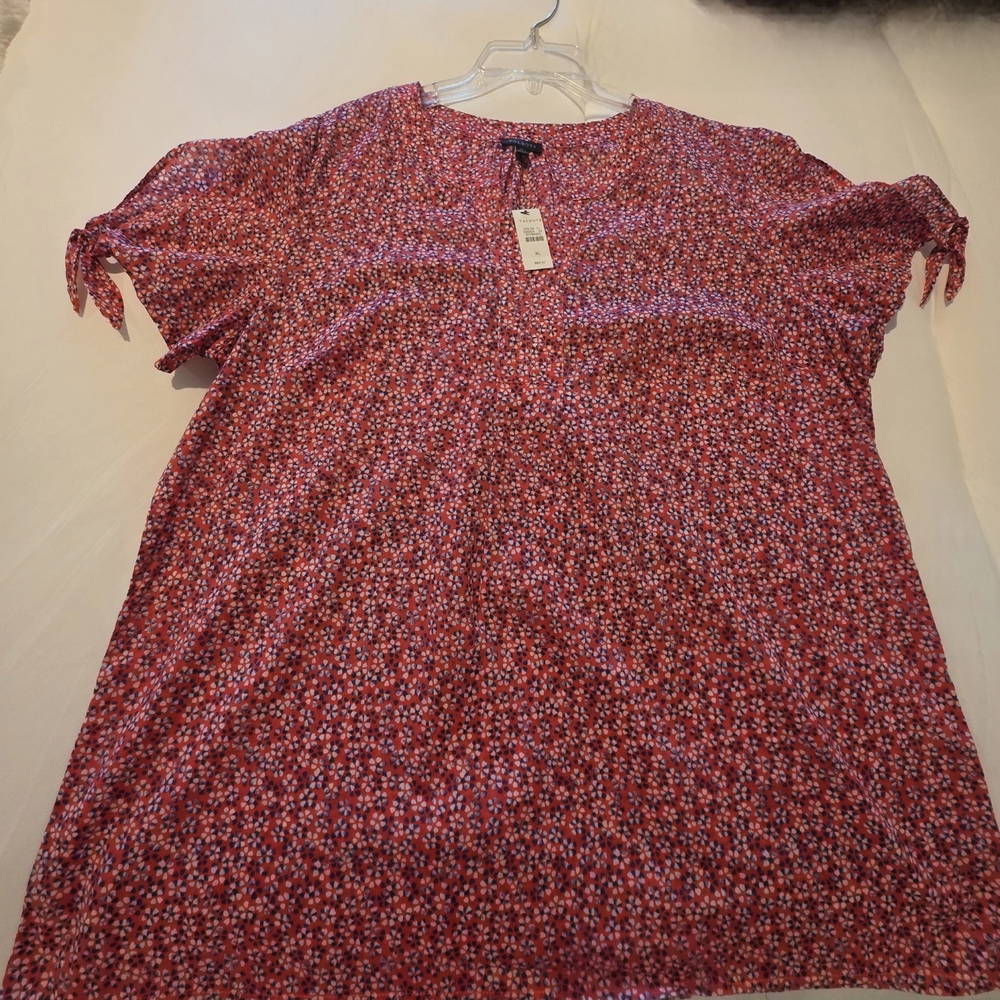 Women's XL Talbots Floral V-neck Patterned Cold Shoulder Blouse